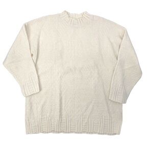 Vintage Ship'N Shore Mock Lettuce Neck Cream Geometric Knit Oversize Sweater